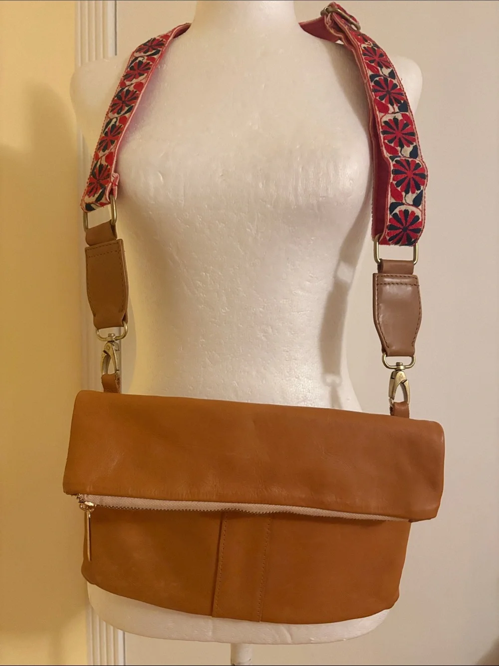 Noonday Collection Tan Fold-Over Crossbody Bag